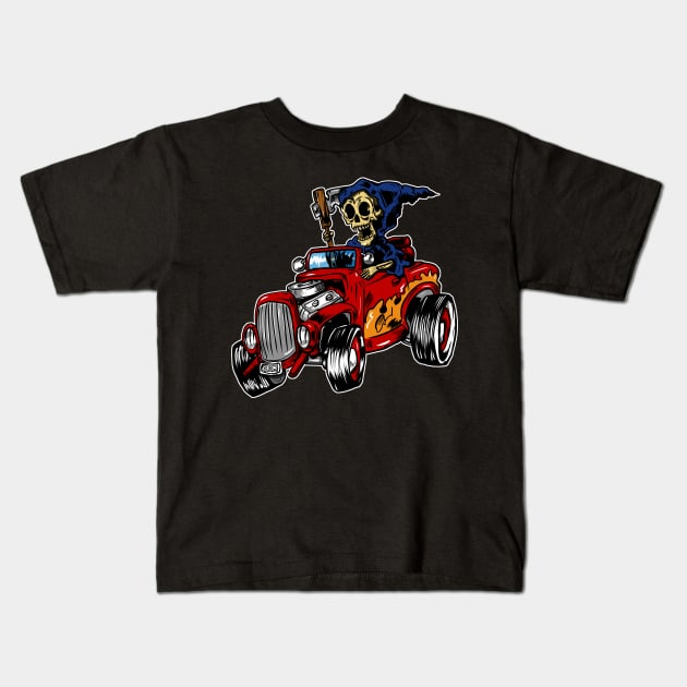 Grim reaper driving boi Kids T-Shirt by silentrob668